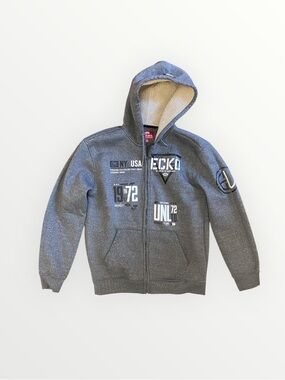 Ecko Unlimited Men’s Grey Sherpa-Lined Zip Hoodie Jacket Size L